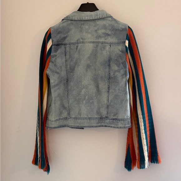 Altar'd State Boho Denim Jacket with Knitted Striped Fringe Sleeves - Picture 4 of 4